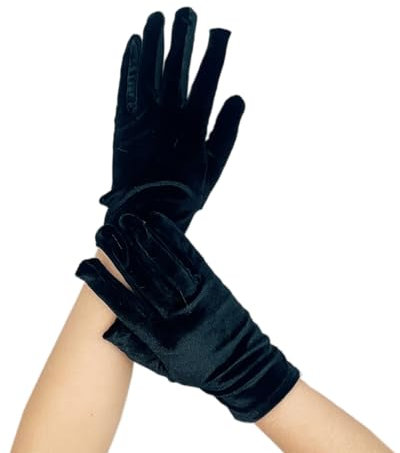 Whakano Samt Kurzer Handschuhe Damen,Samt Gloves 23cm,Brauthandschuhe,Abendhandschuhe,für Mädchen Frauen,für Hochzeit Karneval,Mottoparty,Cosplay Kostüm,Performance,Tanz,Erwachsene,Halloween,Schwarz