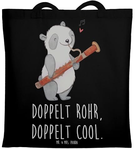 Mr. & Mrs. Panda Uni Tasche Fagott Doppelt Cool - Geschenk, Beutel, Musik, Baumwollbeutel, Einkaufstasche, Musiker, klassische, Tragetasche, Fagottspiel, Instrument, musikalisches Einfühlungsvermögen