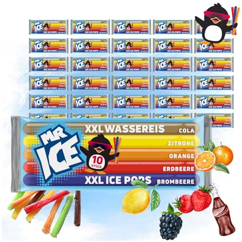 MR ICE Wassereis XXL 30 x 600ml | 300 x Fruchteis Icesticks mit je 60ml - Großpackung Stangeneis mit 5 x Geschmacksrichtungen | zum einfrieren