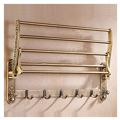 Generisch handtuchständer Handtuchhalter fürs Badezimmer in antikem Messing Doppelregal mit Haken und Handtuchstange (YT 4010 53)