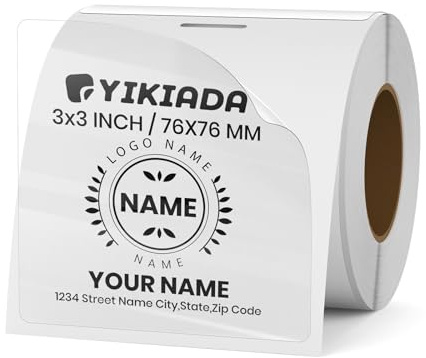 YIKIADA Transparenta självhäftande termiska etiketter 50 x 50 mm vinyl klistermärken färger avtagbara tryckta vattentäta för QR-streckkod logotyp lager 300 st per rulle