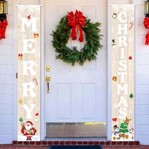 Frohe Weihnachten-Veranda-Banner, 180 x 30cm Weihnachtstür-Banner für Draußen Weihnachtsschild für die Veranda für Weihnachtsdekoration zu Hause im Garten im Hof an der Haustür