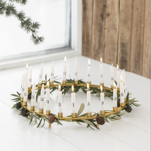 Kerzenhalter Rund für 24 Stabkerzen Ø 1,3 cm Metall Adventskranz Deko Advent Weihnachten Kerzen, Farbe:Kerzenhalter Gold