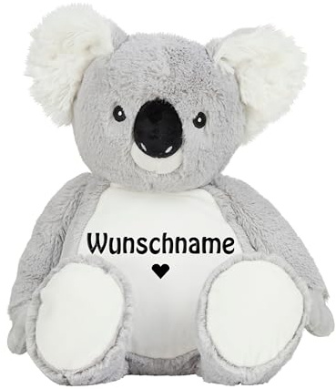 Schnoschi Kuscheltier mit Namen oder Initialen Bestickt, personalisiertes Stofftier, individuelles Schmusetier mit Wunschnamen (Koala)