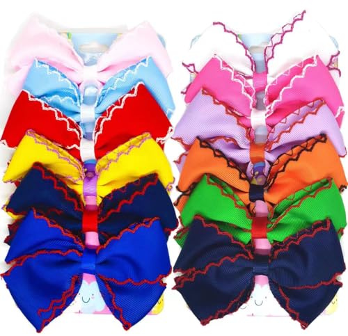 12PCS 5 Inch Hair Bows for Girls Alligator Clips Grosgrain Ribbon Unicorn Rainbow Big Bows Clips Hair Barrettes Accessories for Little Girls Kids Toddlers Teens