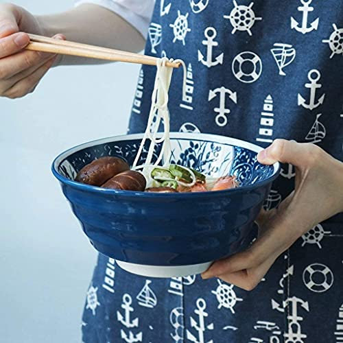 KWMAEEUID Cuencos para Pasta Cuencos Tazón Tazón de cerámica Creativo Tazón de Sopa de Ramen Tazón de Ensalada de Frutas Redondo 850 ml Vajilla de Desayuno Familiar Ensaladeras Azules