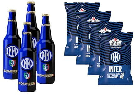 Bombeer del INTE.R 4 Bottiglie da 33cl + 4 Patatine da 25gr - Birra Originale By Christian Vieri - Puro Malto Bottiglie di Vetro - Made in Italy