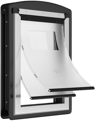 MAVRICFLEX Extra große Hundetür für Tür, Edelstahlrahmen, XL-Hundetür mit Doppelklappen und 2 Schiebepaneelen. Einfach zu installieren, perfekt für Hunde unter 100 kg, Schwarz