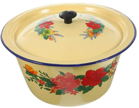 GALPADA Cuenco de Esmalte Retro con Tapa para Hogar y Restaurante