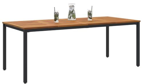 vidaXL Mesa de Exterior Natural y Negro 200 x 90 x 75 cm, Mesa de Madera de Acacia, Muebles Modernos para jardín, solución de Comedor Resistente para Exterior y Relax