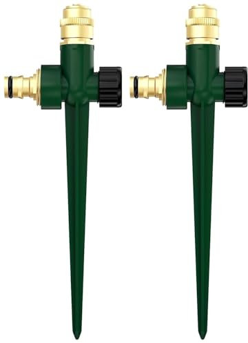 LATERN 2 Pezzi Irrigatore da Giardino in Metallo, 360 Gradi Resistente Irrigatore a Impatto per Prato Ampia Area Irrigatore Automatico con Metallo Punta per Prato Giardino Piante Fiori Ortaggi Erba