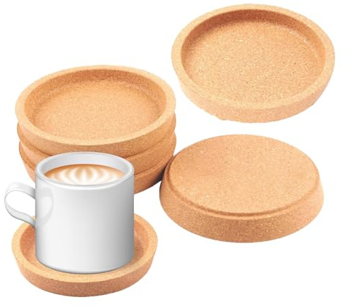 Korkuntersetzer Rund, 6 Stück Untersetzer Kork, Glasuntersetzer, Coasters, Tassenuntersetzer, Untersetzer Gläser, Absorbierende Hitzebeständige Tischschutz für Büro, Zuhause, Innenhof - 10CM