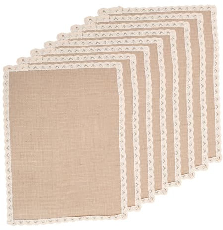 MUCKLILY 8pezzi Tovagliette Rettangolari in Poliestere con Bordo in Pizzo Effetto Macramè, Colore Beige, Facili da Pulire, per Occasioni Speciali e Riunioni
