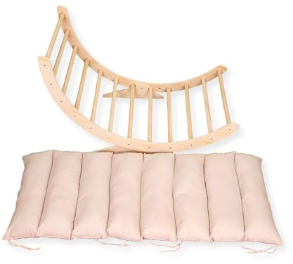 Buxibo XXL Montessori-Kletterbogen mit Kissen und stabilen Beinen – Holz–Klettergerüst – 124x65x42 cm – Natur