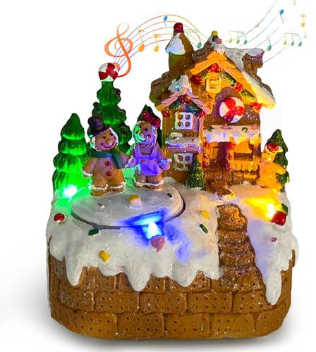 Villaggio di Natale con illuminazione, città illuminata con musica, decorazioni case borgo illuminate, paesaggio invernale, villaggio invernale