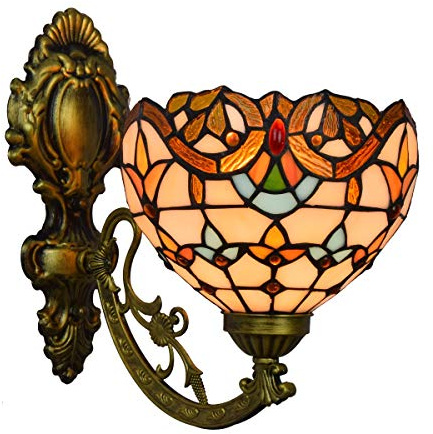 Apliques de pared Tiffany de 8 pulgadas, aplique de pared con vitrales, estilo barroco vintage amarillo, lámparas de noche decorativas for dormitorio, sala de estar, pasillo y escaleras.