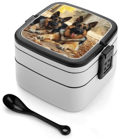 MXZERFKGLA Bento Box - Lonchera para adultos, contenedor de alimentos con utensilios, pastor alemán, contenedor de almuerzo a prueba de fugas, caja bento de doble capa para cenar, trabajo, picnic