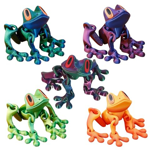 5Pack 3D Printed Magnetic Frog Fridge Magnets, 10x4x2cm Cartoon-like Magnetic Fr-og Refrigerator With Movable Joints, Frog Stickers, Suitable For Home Desktop Decoration