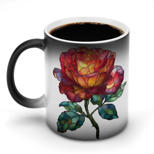 Jubonexis Taza de café de cerámica con diseño de rosas que cambian de color, con diseño de rosas y flores, taza de café de cerámica novedosa y divertida taza de agua de 325 ml
