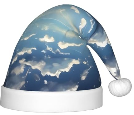 Blauer Himmel und weiße Wolken, bedruckte Kinder-Weihnachtsmütze, festliche Weihnachtsmütze, geeignet für Feiertage, Partys und Winterkleidung im Freien
