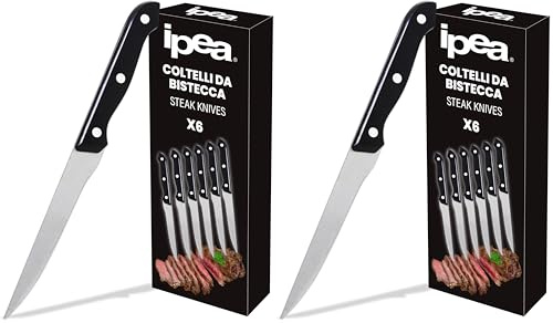 IPEA Cuchillos de Mesa para Carne - Juego de 6 - Cuchillo Carne Afilado con Hoja Lisa de Acero Inoxidable para Cortar Carne y Alimentos para Almuerzo y Cena - Cuchillos para Hogar y Cocina