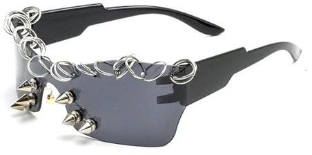Fankexi Große Schild-Spike-Sonnenbrille Lustige Ausgefallene Partybrille Für Erwachsene Steampunk-Sonnenbrille Mit Nieten-Spike-Verzierung,Black 1
