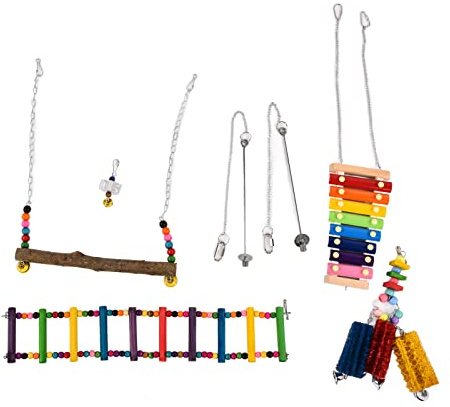 Floolinct 6pcs Chicken Toys Wooden Chicken Xylophone Swing Vegetable Fruits Holder Toy for Chicken Hen Bird