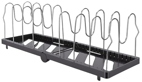 JAOCDOEN Pots and Pans Organizer Multifunctional Expandable Cookware Baking Frying Rack for Kitchen (Black)
