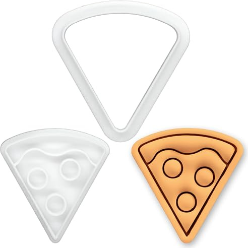 BAKERLOGY Pizza Mini Cookie Cutter and Stamp Set – Pizza Slice Biscuit Cutter Fondant Embosser for Food Theme Baking, Fast Food Cupcake Toppers, Summer BBQ Party Dessert Decoration Tool