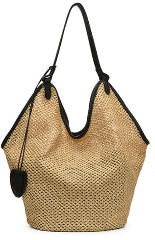 Youlity Strohtasche für Damen Sommer Strandtasche Große Stroh Handtasche Shopper Gewebte Tasche für Strand Reisen Urlaub Einkaufen Picknick