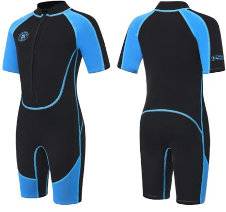 Lemorecn Muta corta per bambini per ragazzi e ragazze, costume da bagno termico in neoprene ultra elasticizzato da 2,5 mm, per immersioni, surf, nuoto, blu, 14