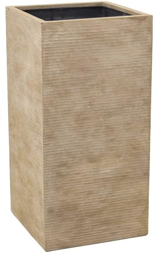 VIVANNO Jardinière en Fibre de Verre Block 80 cm, Beige rayé