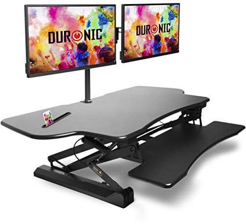 Duronic Standing Desk Converter DM05D4 BK Adjustable Sit Stand Desks Workstation Wood Height Adjusting Sitting Riser for Office Table PC Laptops Computer Monitor Screen Keyboard and Mouse