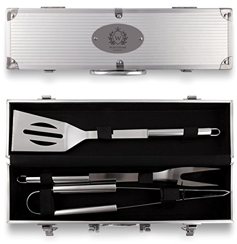 Grillkoffer 3-teilig Grillbesteck Edelstahl Grill Set mit Gravur - Wappen