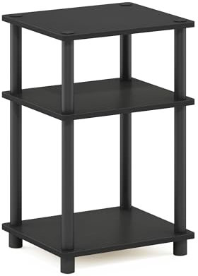 Furinno Just Beistelltisch – Schwarzer Nachttisch & Nachtkonsole, kleiner Beistelltisch für Wohnzimmer & Wohnaccessoires, einfache werkzeuglose Montage, 3-stöckiges Design