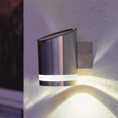 Festive Lights 13cm Solar Wandlampe Aussen Edelstahl, weiße LEDs, Solarleuchte Garten, Solar Wandleuchte silber, Wandlampe aussen, Solarstrahler außen