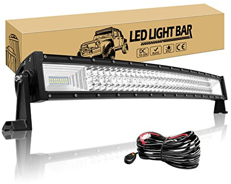 Willpower 32 inch 405W Curved LED Light Bar Spot Flood Combo Beam LED Bar Wiring Harness 12V 24V Waterproof Fog Work Lamps Offroad Driving Lights for 4x4 Tractor Truck ATV UTV SUV Boat
