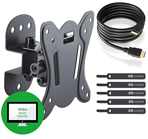 TV Wandhalterung für 13-27 Zoll (ca. 33-69cm) Flach & Curved LCD LED OLED Fernseher & TFT Monitor | Schwenkbar Neigbar | Wand Halter Fernseher Halterung | VESA 75x75-100x100 | Schwarz