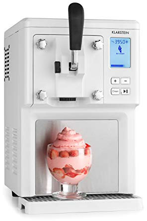 Klarstein Sweet Sundae - Máquina de helados, Por compresión, Hasta 900 g, 200 W, Enfriamiento de 3h, Capacidad 1,5 L, Limpieza automática, Sistema de dispensación, Embudo, Pantalla LCD, Blanco