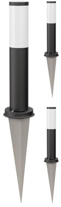 ledscom.de 3 pzas. luz de bolardo PORU negra con pincho de suelo para exteriores, acero inoxidable, redonda, 38,5cm, incl. bombilla E27 3,99W extra-blanca-cálida 471lm