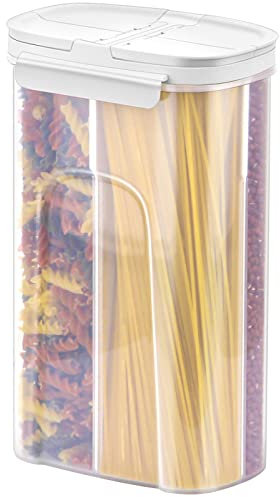 poeland Vorratsdosen mit integrierter Trennwand / 4 Fächer für Spaghetti, Nudeln, Müsli, weiß