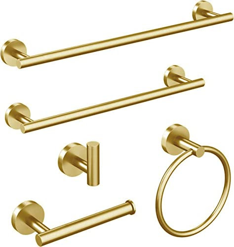 USHOWER Badezimmer-Zubehör-Set, gebürstetes Gold, 61 cm, Handtuchstangen-Set, Wandmontage, langlebiges 304 Edelstahl, Badezimmer-Hardware-Set, moderner Stil, 5-teilig