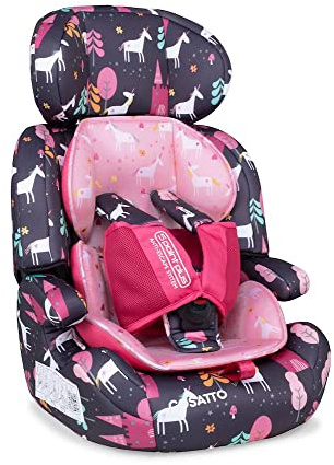 Cosatto Zoomi Toddler Car Seat & Booster Seat | 9 Months-12 Years | 5 Point Anti-Escape Harness, Adjustable Headrest, Removable Washable Covers - Forward Facing for Group 123 (Unicorn Land)