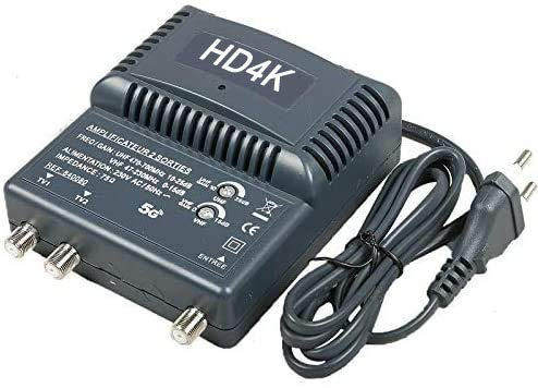 HD4K - Amplificador TDT blindado de 2 salidas de interior para antena de TV (220 V)