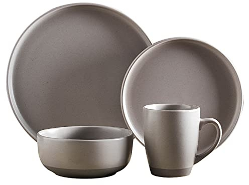 Barbary & Oak Avena 16 Piece Dinnerware Set, Stoneware, Fossil Grey, BO867007GRY