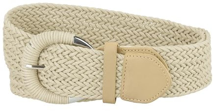 Allegra K Damen Gewebte Metallschnalle Taillengürtel Breite geflochtene Gürtel Beige 65-88cm/25.59-34.65