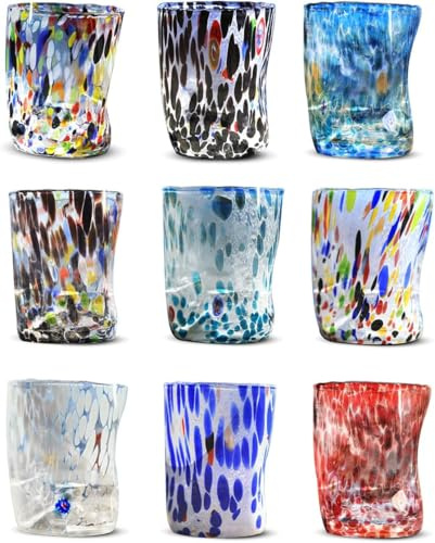 Gocce di Murano Lot de 6 verres à eau travaillés selon la tradition des artisans de Murano, verre soufflé et travaillé à la main, 300 ml, verres à eau élégants et précieux