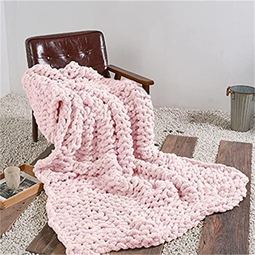 RAILONCH Strickdecke,Grob Gestrickte Wolldecke Stricken Handgewebte Chenille Grobstrick Überwurf Decke für Haustier Bett Stuhl Sofa Tagesdecke Strick (Rosa,100x120cm)