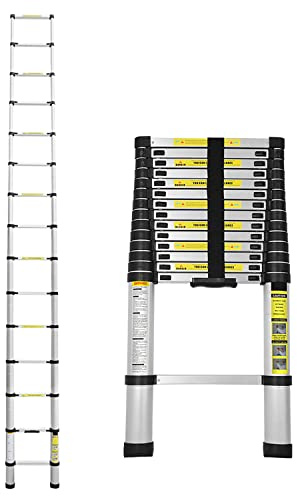 Lospitch Escalera telescópica de aluminio de 4,4 m plegable, escalera extensible multiusos con mecanismo de bloqueo de resorte, capacidad de carga de 150 kg para trabajos domésticos, ático, jardín