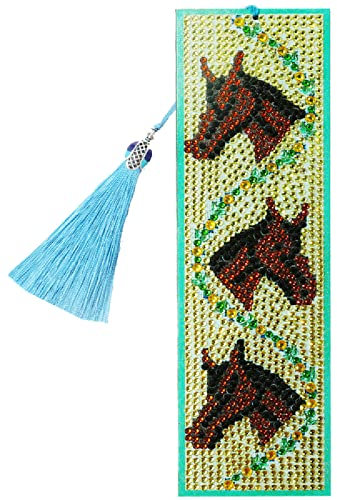 Lesezeichen Grünes Tier Pferd Diamond Painting Bookmark Quasten Anhänger Leder Diamond Painting Set für Kinder Erwachsene Anfänger Diamant Painting Bilder Handgemacht DIY